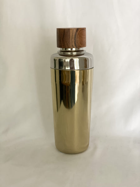 Gold Cocktail Shaker with Wood Top