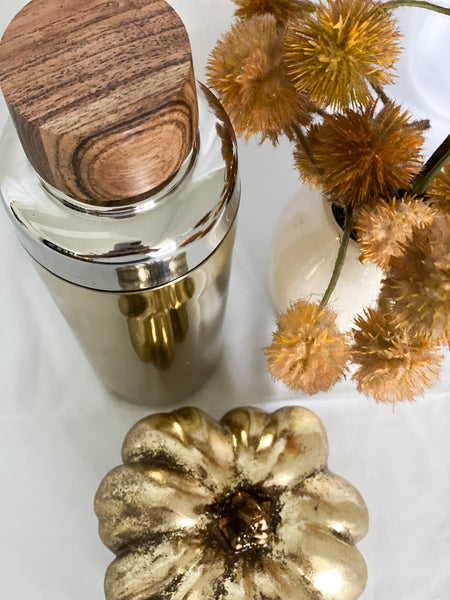 Gold Cocktail Shaker with Wood Top