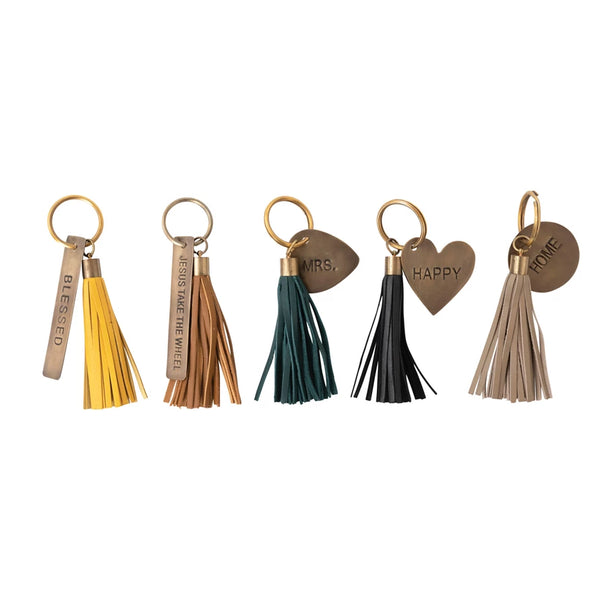 Brass & Leather Tassel Keychain