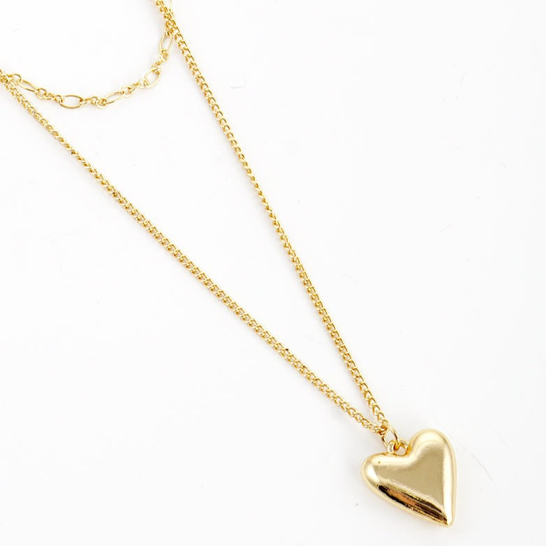 Puffy Heart Pendant Layered Necklace