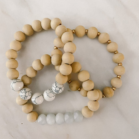 Wood and Stone Bead Bracelet Stack