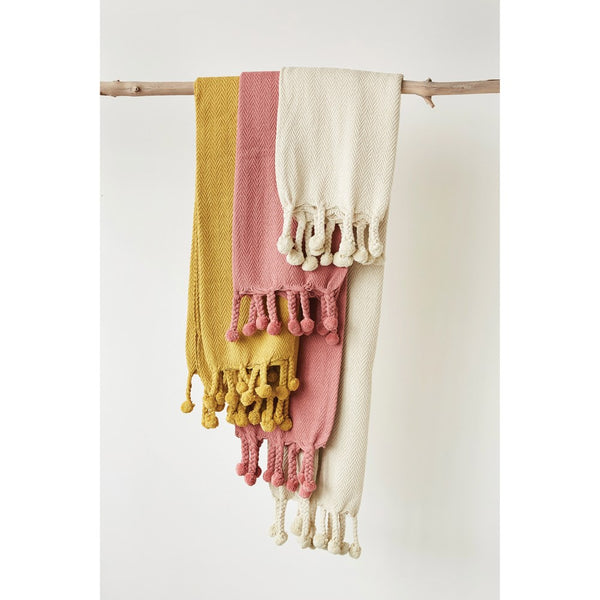 Cotton Pom Pom Throw Blanket