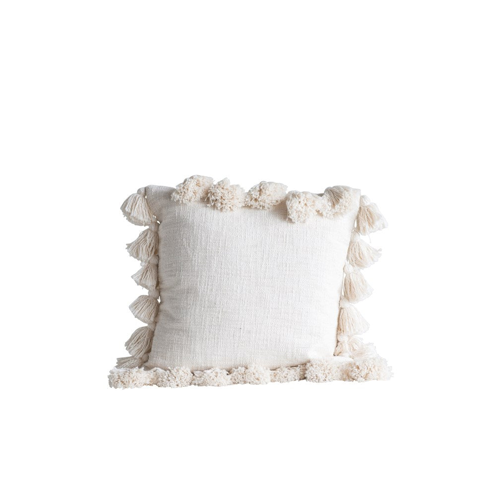 18" Square Cotton Tassel Pillow